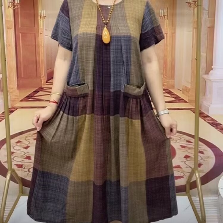 Women Fashion Over The Years - Summer Large Size Cotton Linen Plaid