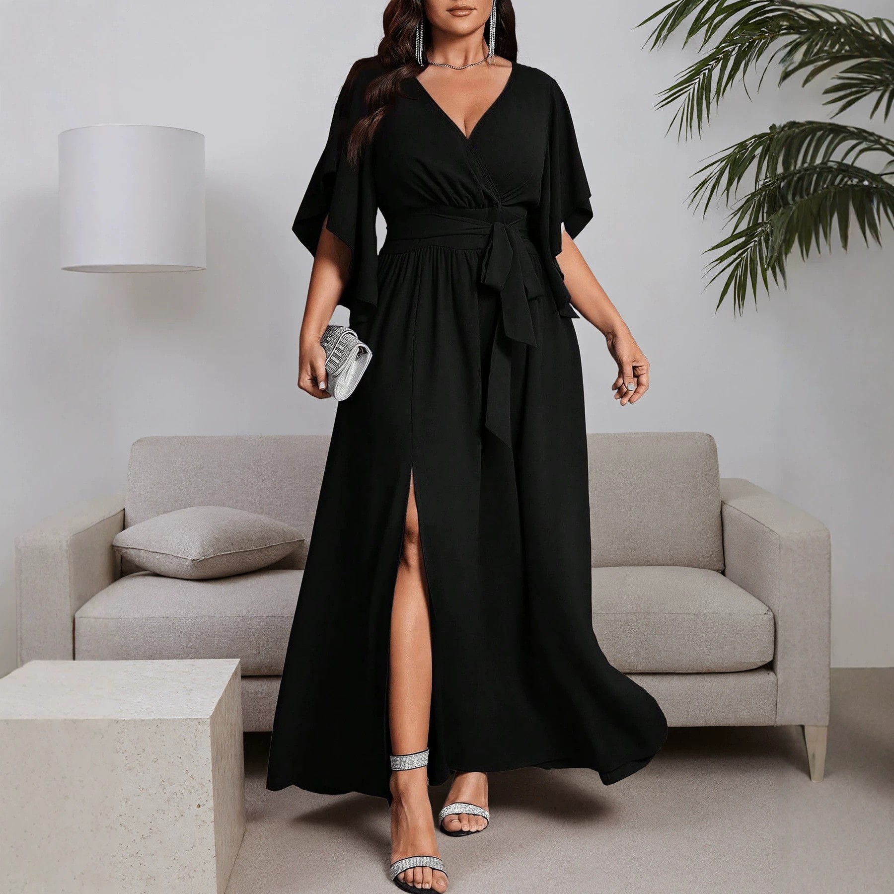 V Neck Short Sleeve Dress Flar - огляд і ціна Women Fashion Necktie